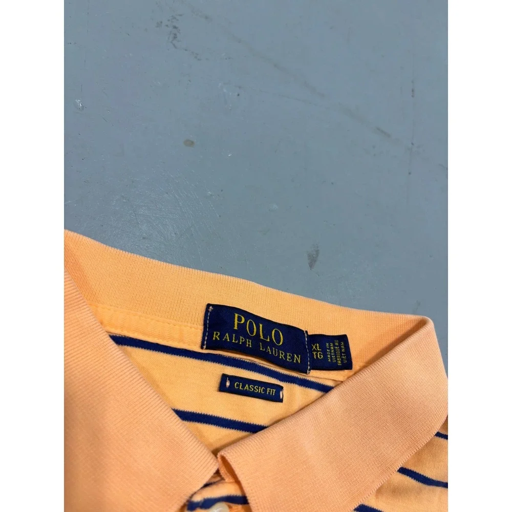 Polo Ralph Lauren Mens XL‎ Classic Fit Striped Short Sleeve Polo Shirt Orange